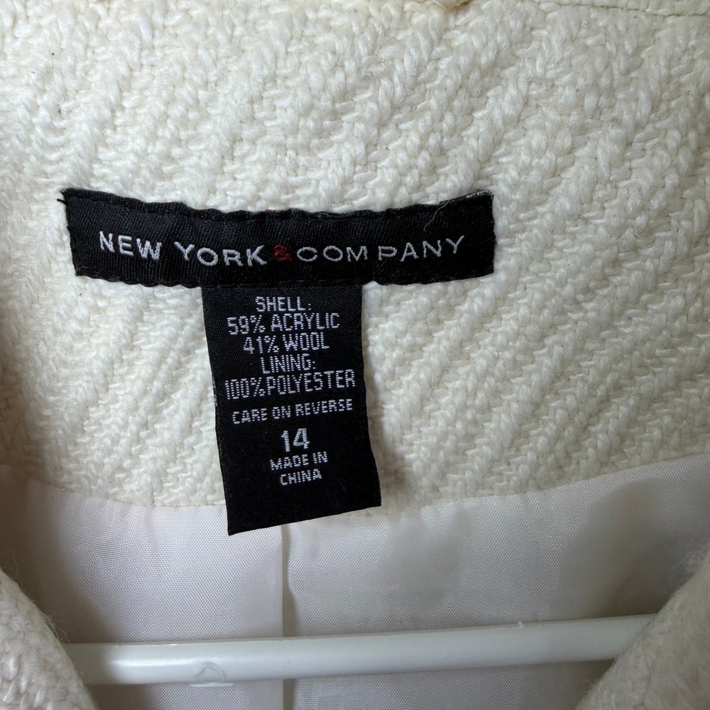 New York & Company Ivory Textured Coat Winter Wedding Y2K Retro Dressy Outerwea - Picture 5 of 10